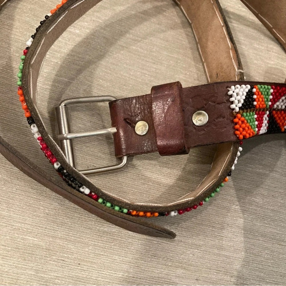 BELT Leather and Colourful Beading All over Beading Handmade Artisan Made - Picture 6 of 6